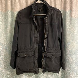 Lucky Brand faded black jacket size medium, inside draw string, zip-up